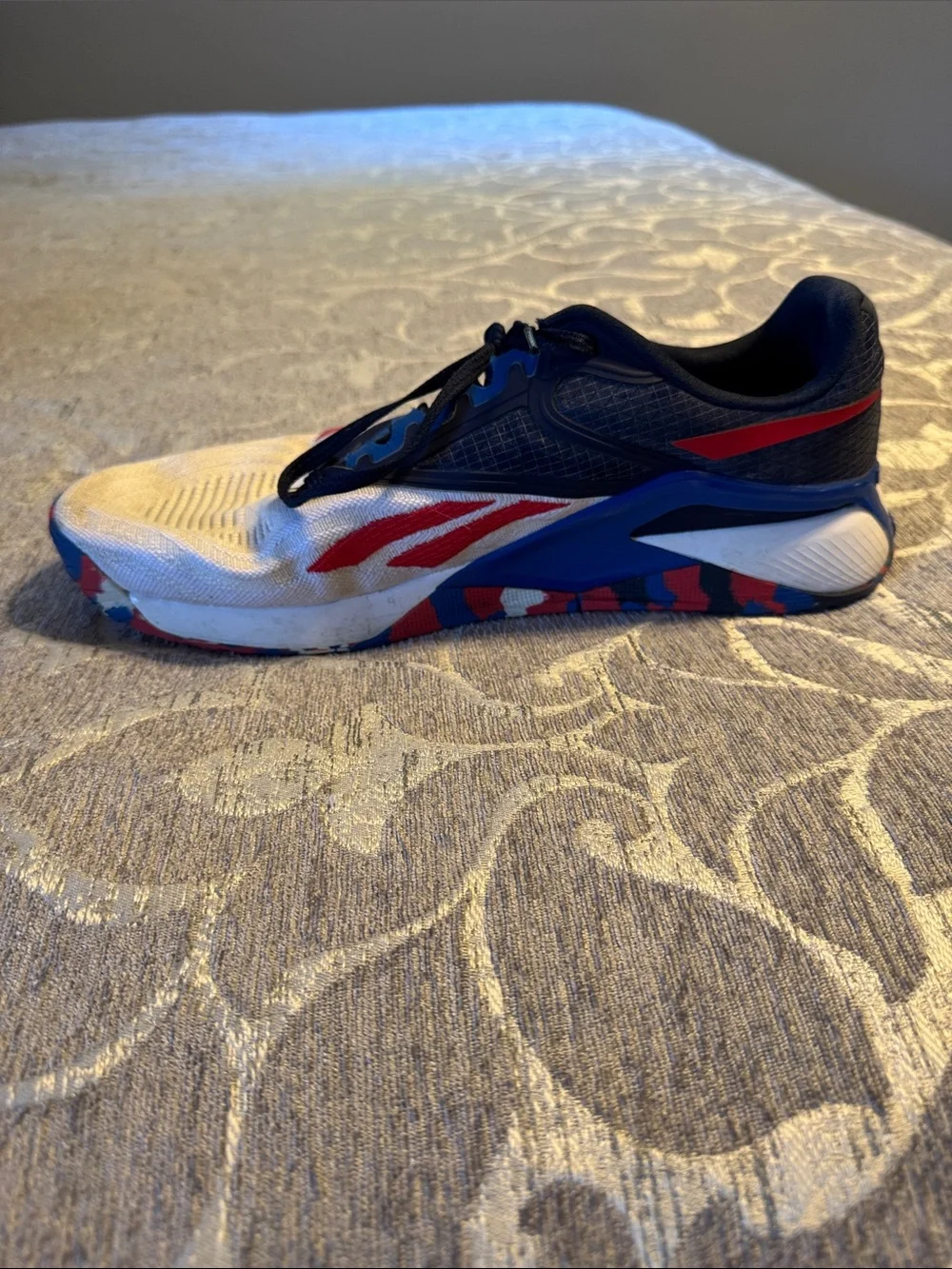 Mens Reebok Nano X2 Athletic Sneakers in White, Navy & Red - Size 11.5